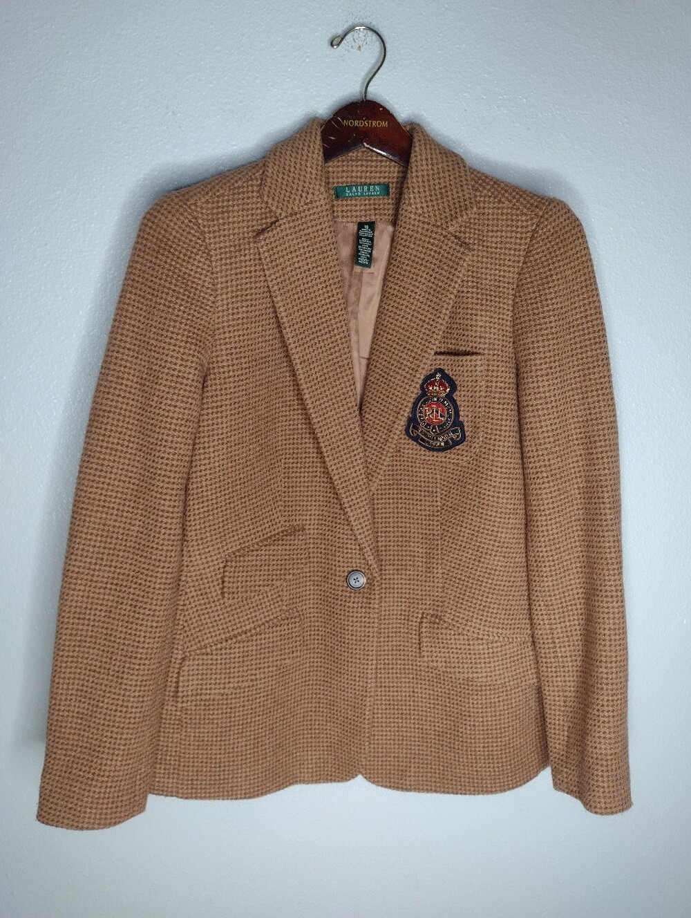 Lauren Ralph Lauren Women's Crest Wool Blazer Jacket 10 Houndstooth B4